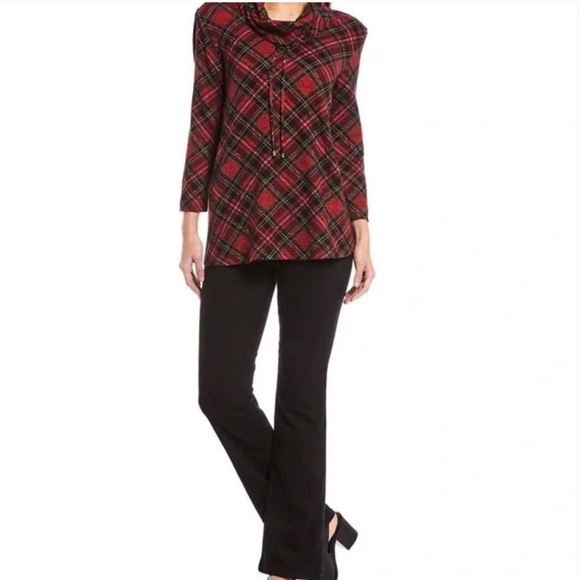 John Mark plaid drawstring cowl neck tunic - Picture 3 of 11